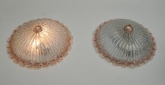 Flushmount with Pink Salmon and Clear Murano Glass by Barovier & Toso, Italy