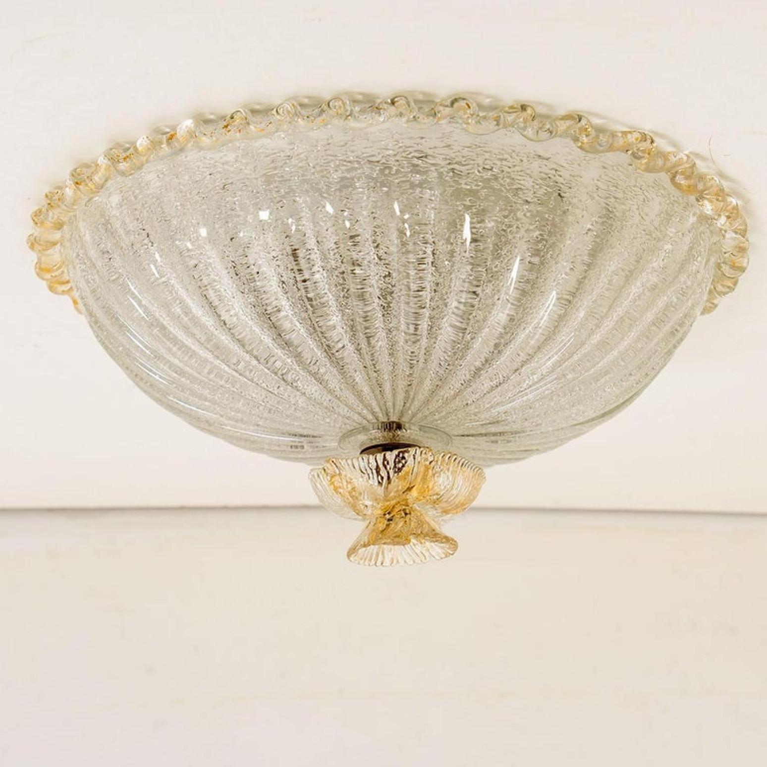 Mid-Century Modern Flush Mount with Pink Salmon and Clear Murano Glass by Barovier & Toso, Italy