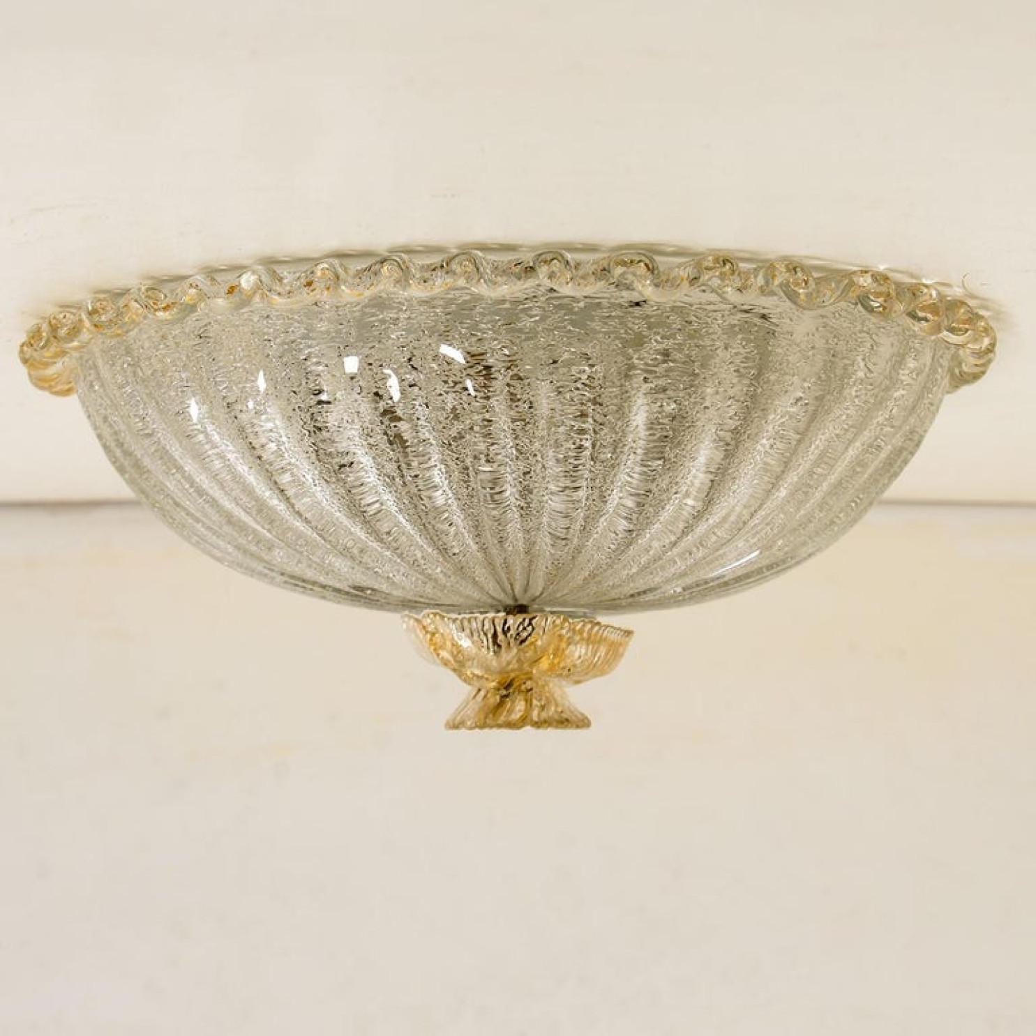 Italian Flush Mount with Pink Salmon and Clear Murano Glass by Barovier & Toso, Italy