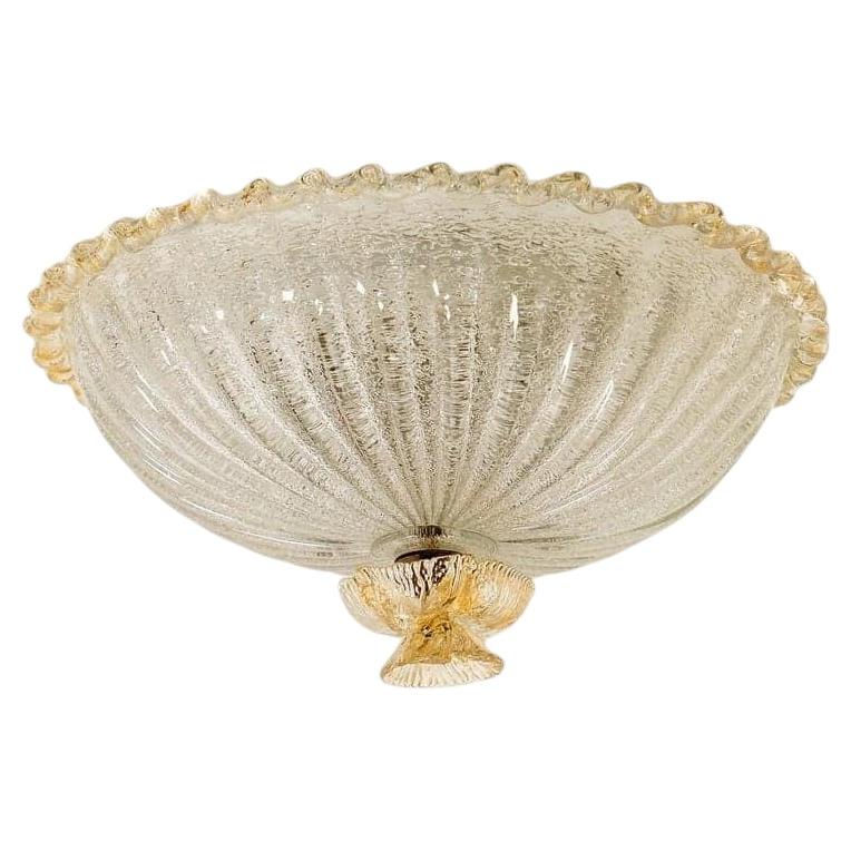 Flush Mount with Pink Salmon and Clear Murano Glass, Italy For Sale