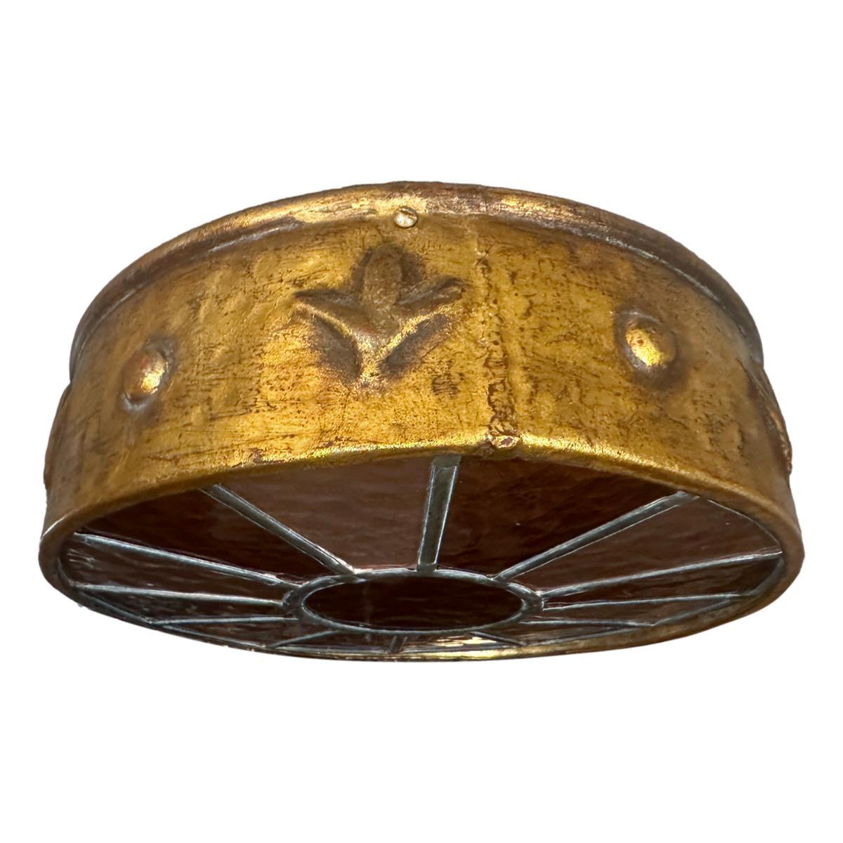 Mid-20th Century Flush Mounted Gilt Metal Light Fixture For Sale