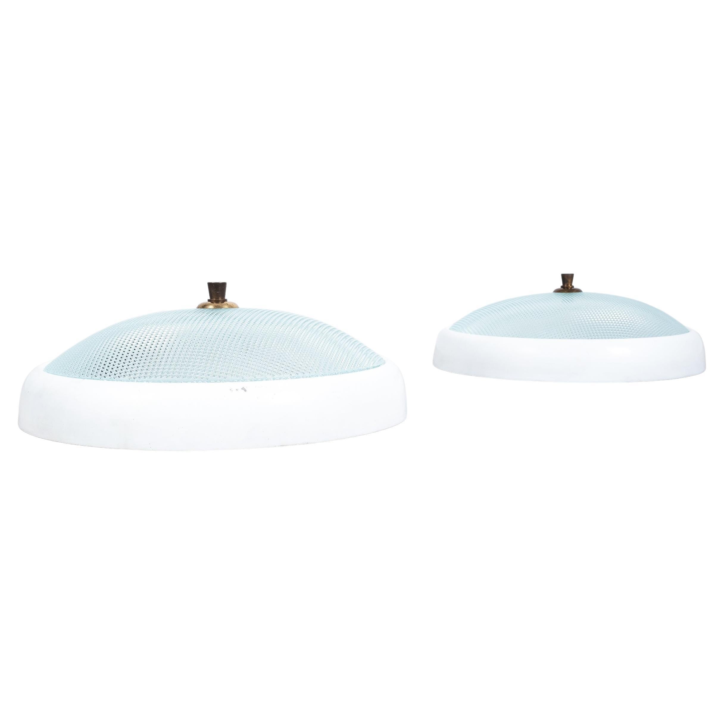 Flush Mounts Textured Glass Pair, Italy, Mid-Century Modern