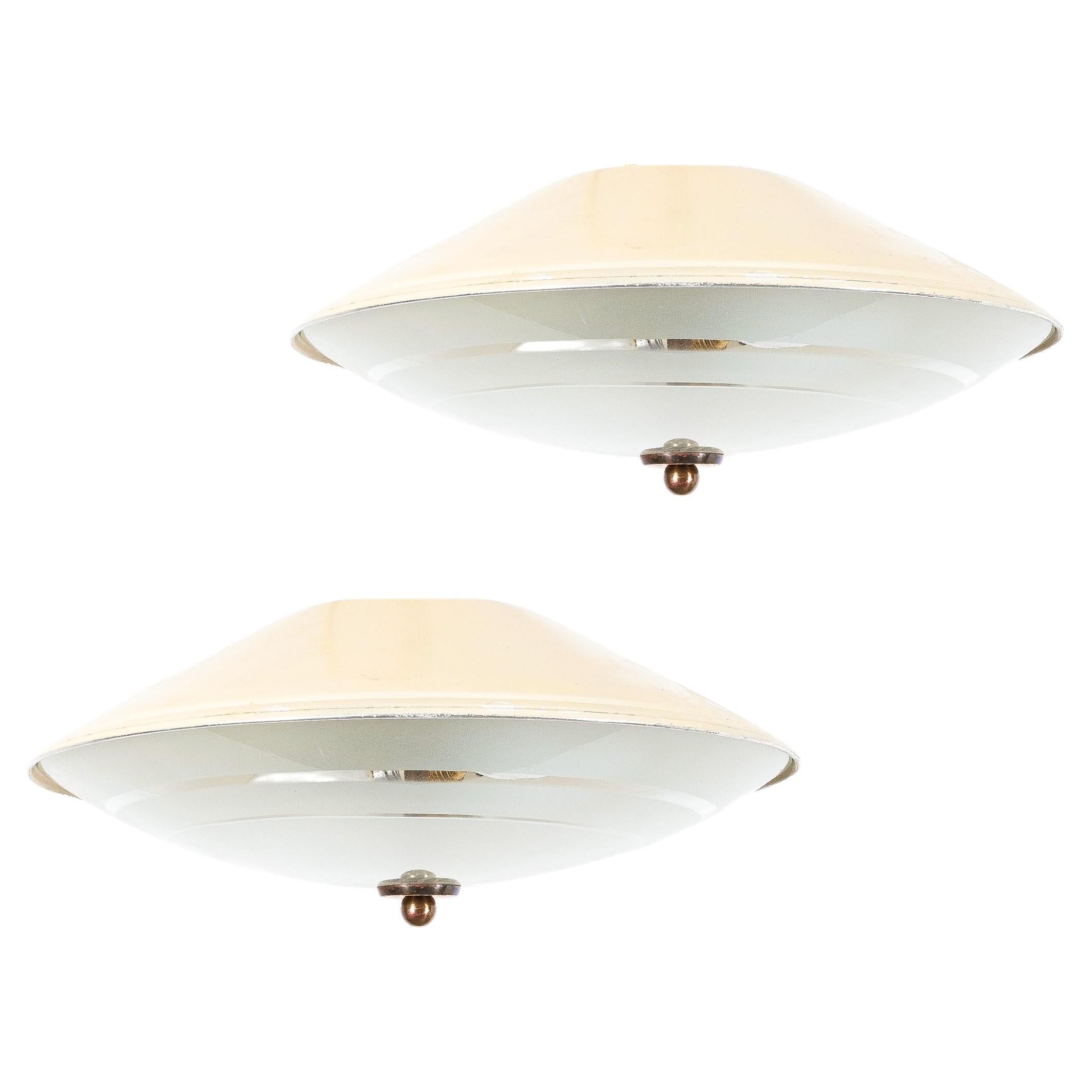 MidCentury Modern Vintage Duo White Glass Flush Mount Adolf Loos Veart