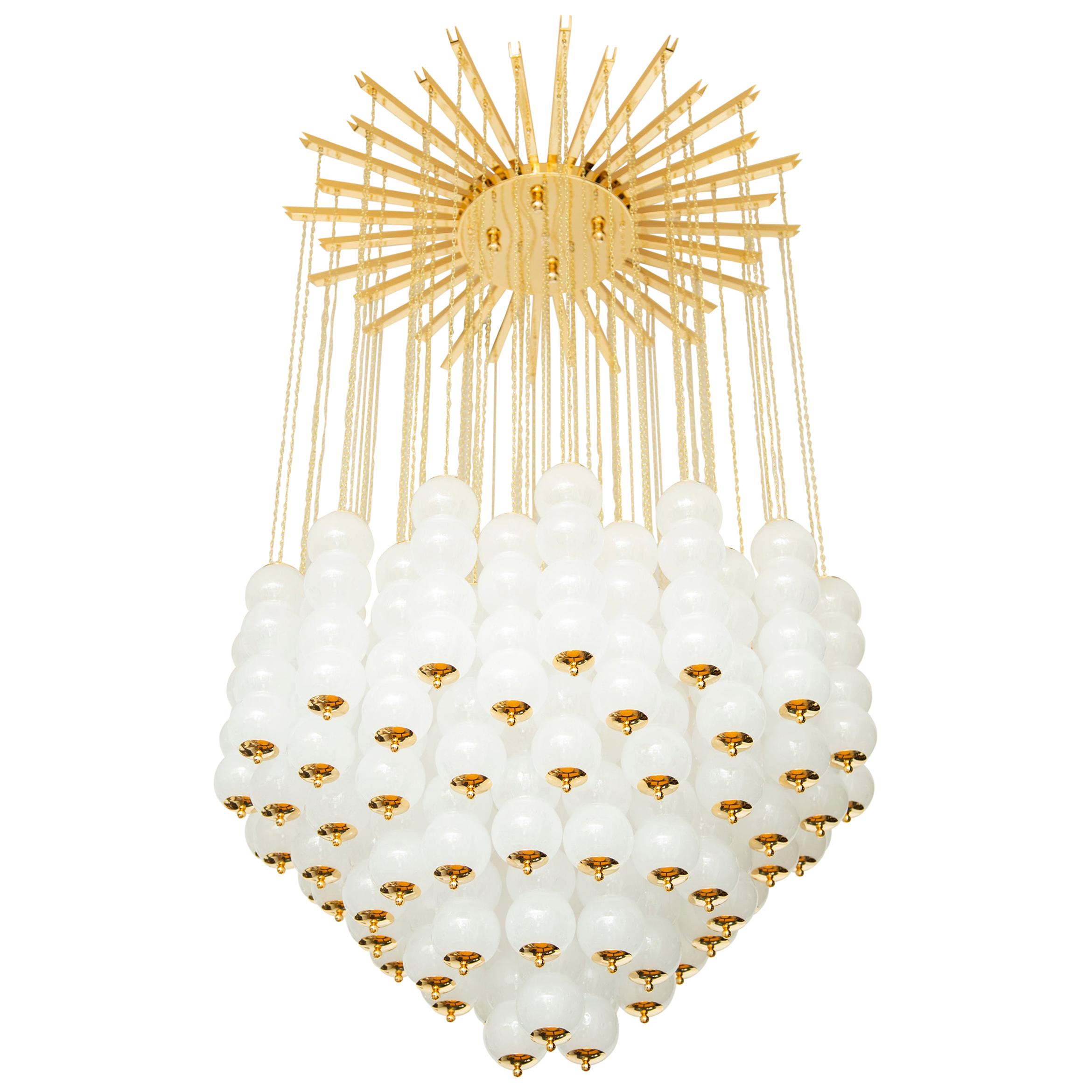 Flushmount Conical Murano White Glass and Brass Ceiling Light
