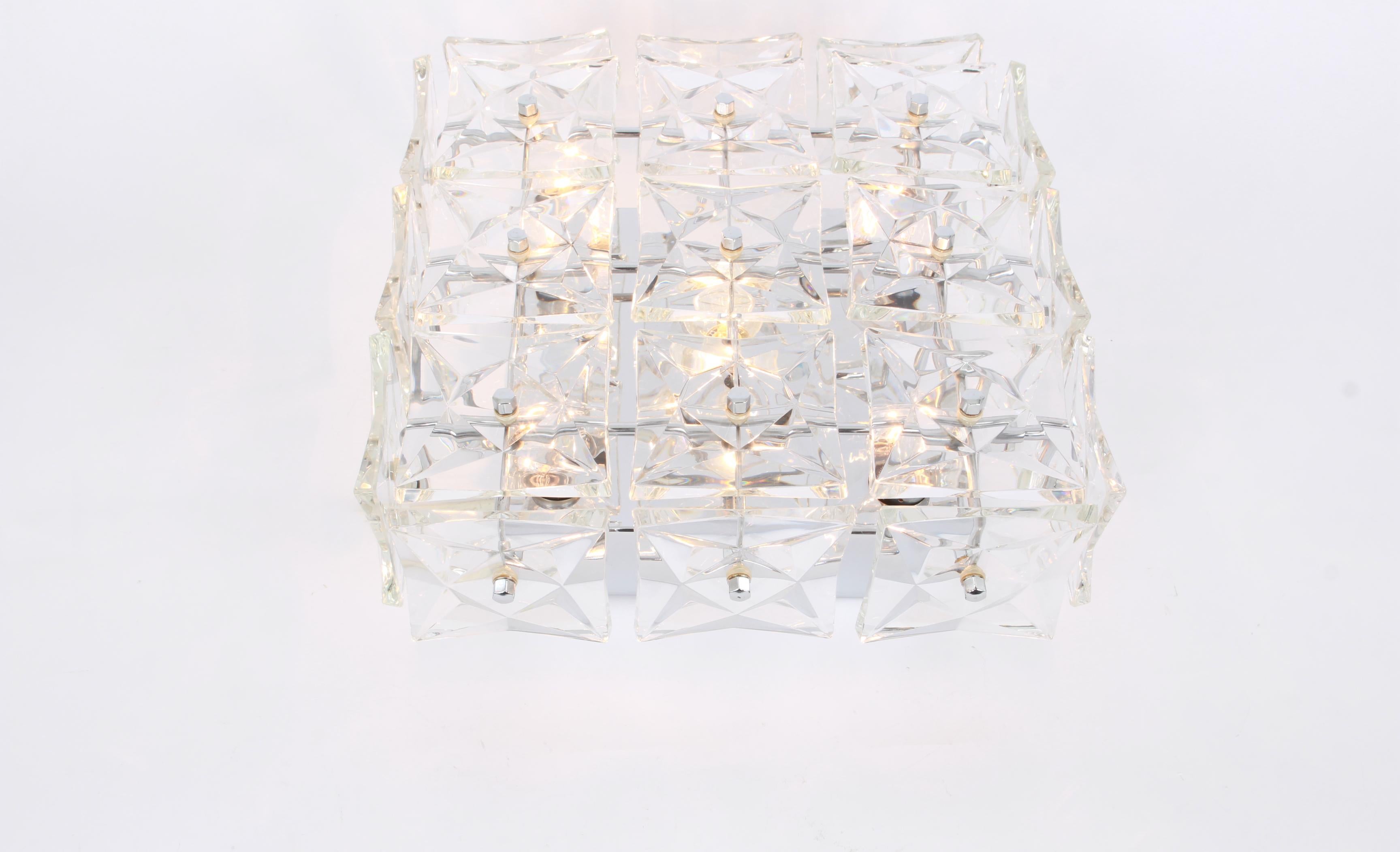 Mid-Century Modern 1 of 2 Flushmount Faceted Crystal Light Fixture by Kinkeldey, Germany For Sale