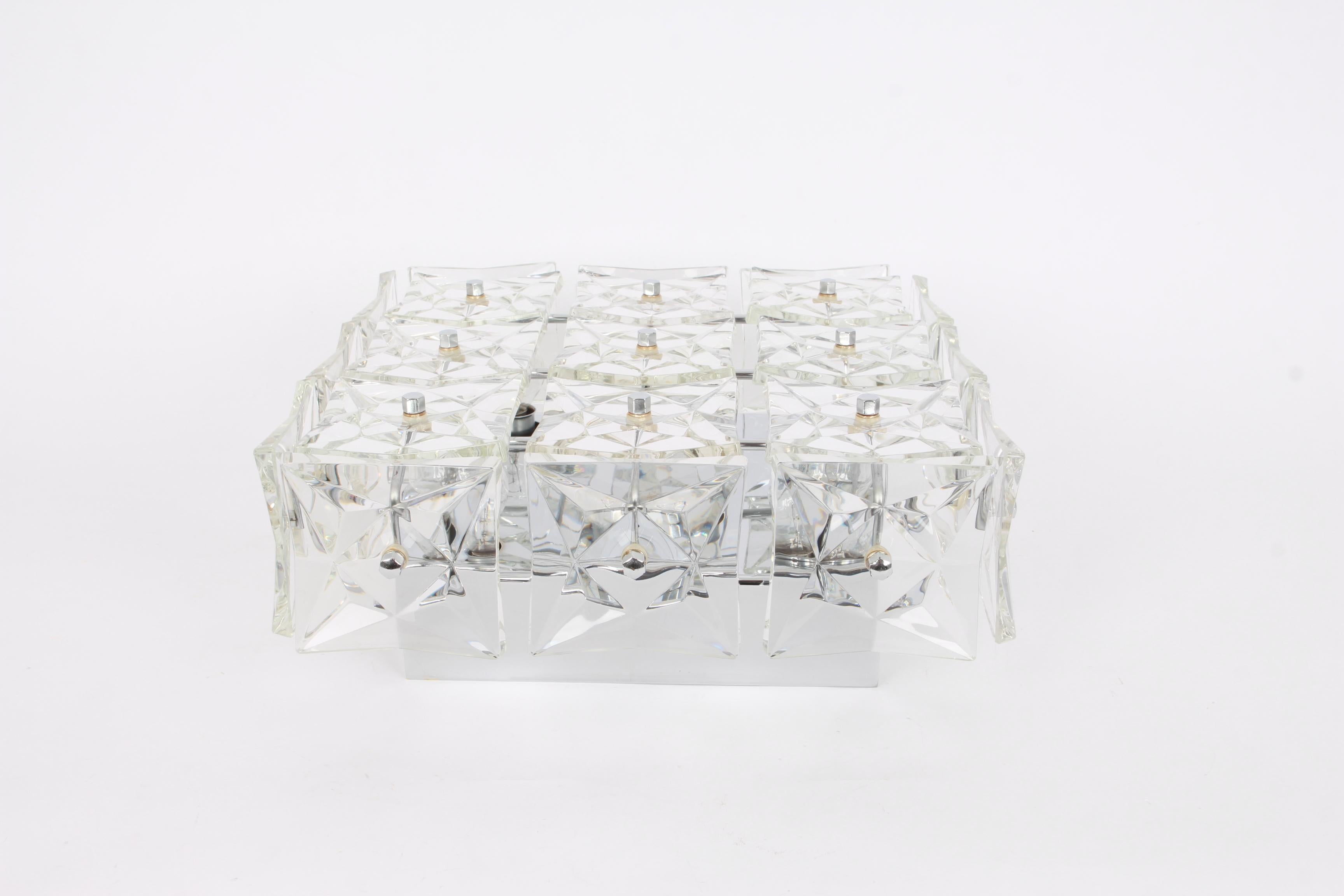 1 of 2 Flushmount Faceted Crystal Light Fixture by Kinkeldey, Germany In Good Condition For Sale In Aachen, NRW