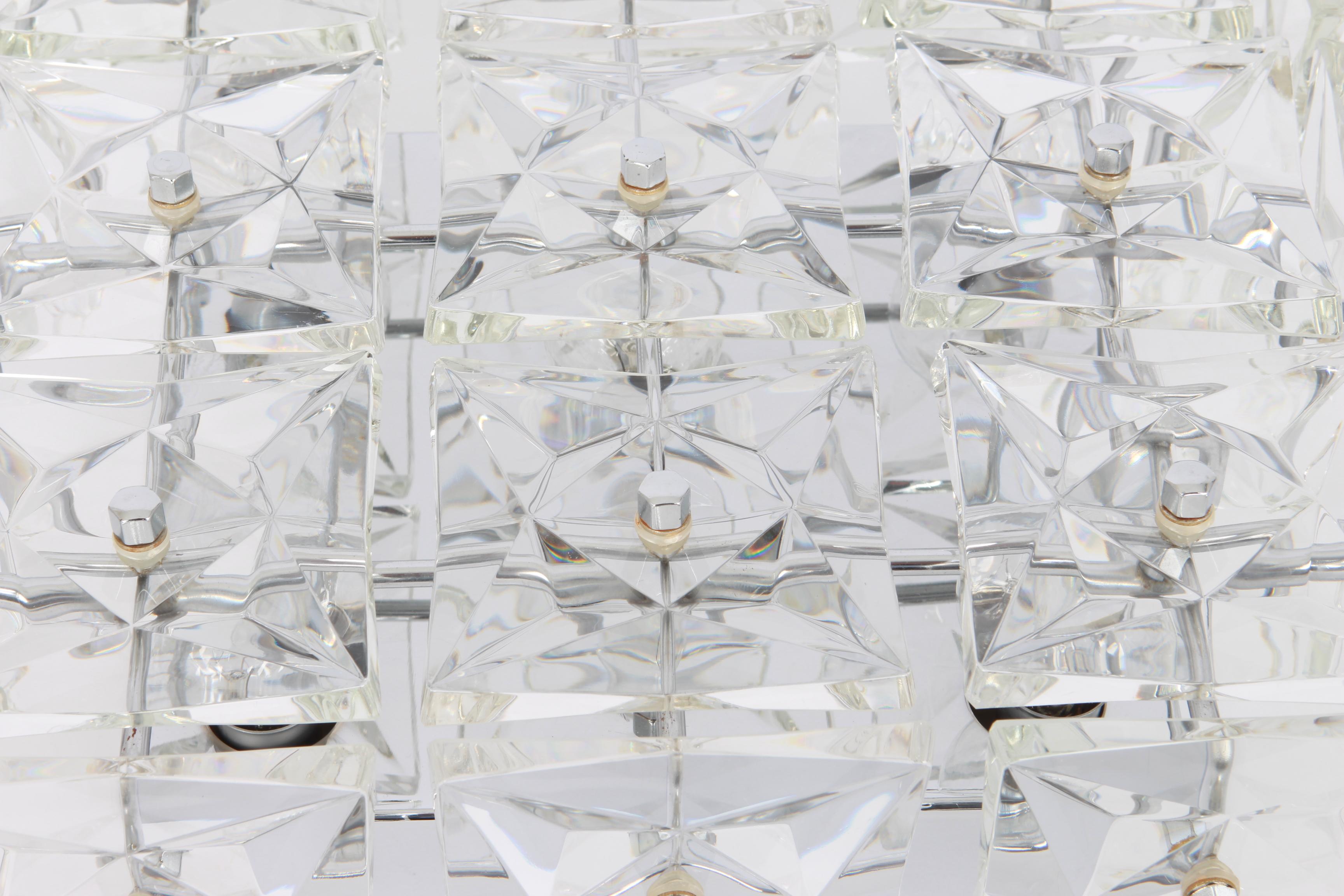 Late 20th Century 1 of 2 Flushmount Faceted Crystal Light Fixture by Kinkeldey, Germany For Sale