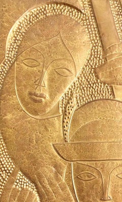 "Flute and Bass, " Unique Repoussé Panel with Musicians, Early Soviet Republic