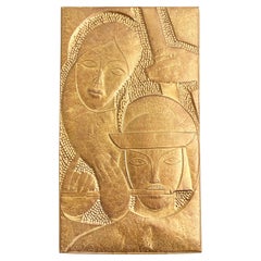 "Flute and Bass, " Unique Repoussé Panel with Musicians, Early Soviet Republic