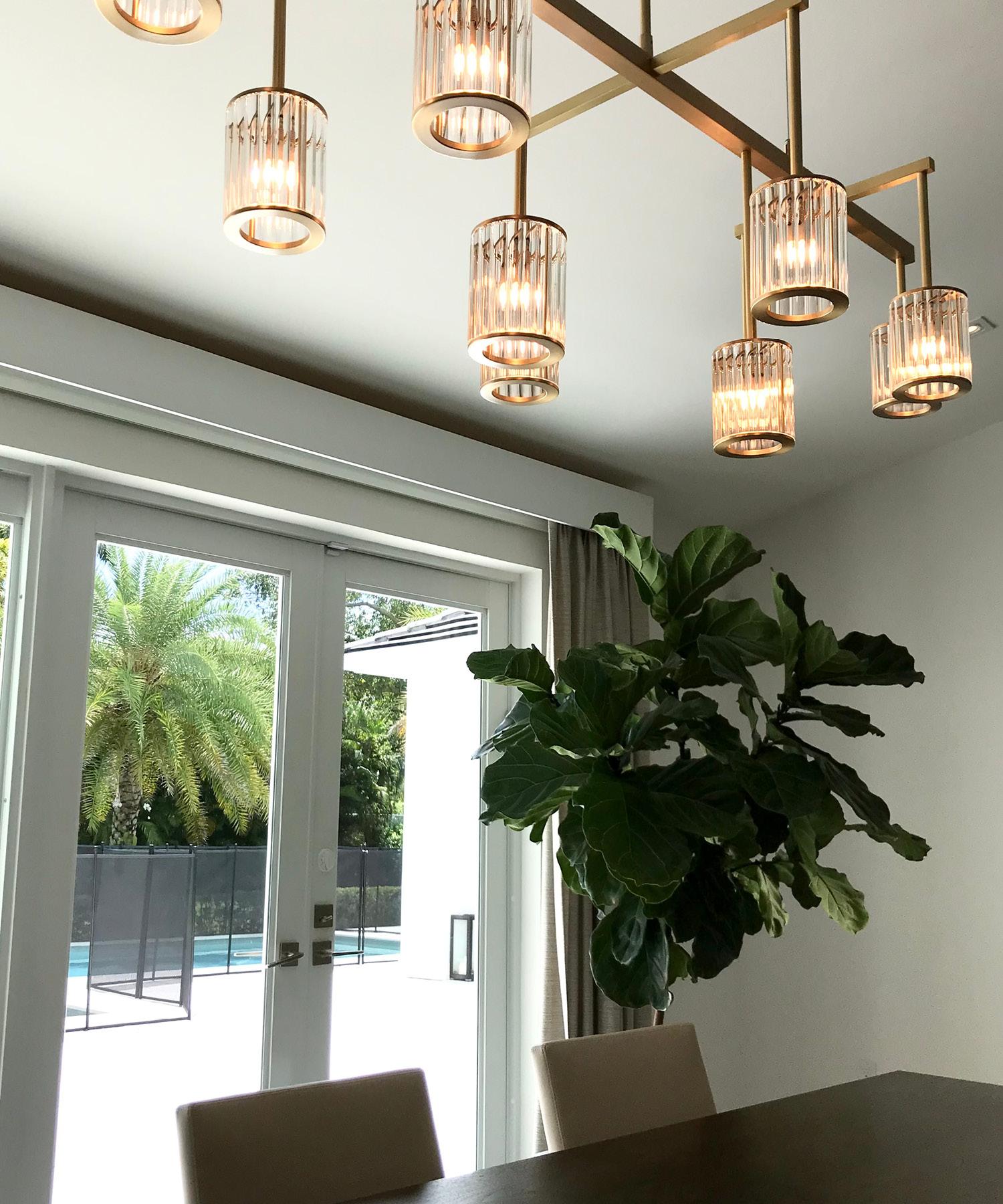 Flute Beam Chandelier with 13 Arms in Brushed Brass and Frosted Glass Diffusers For Sale 7