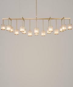 Flute Beam Chandelier - 16 Arms in Brushed Brass and Frosted Glass by Tom Kirk