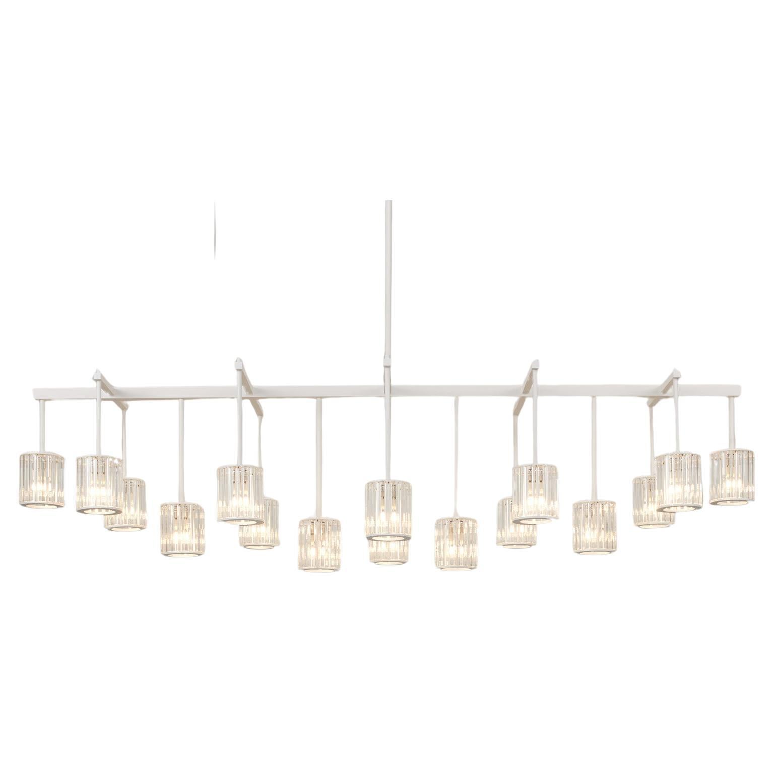 Lustre à poutre Flute - 16 bras en peinture poudre et verre clair par Tom Kirk en vente