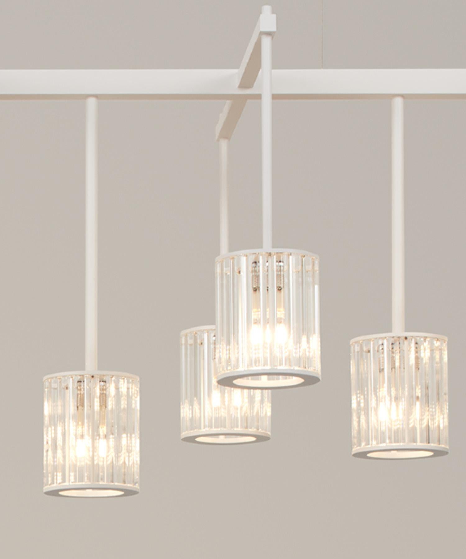 Flute Beam Chandelier - 16 Arms in Powdercoat and Frosted Glass by Tom Kirk In New Condition For Sale In London, GB