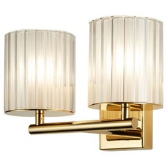 Flute Double Wall Light by Tom Kirk in Polished Gold with Frosted Glass 
