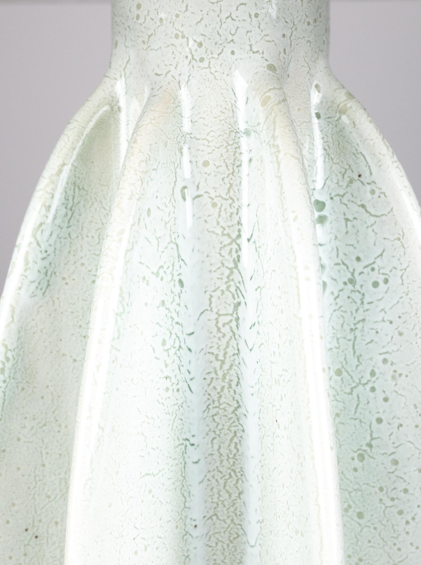 American Flute Narrow Shade Ceramic Table Lamp, White Glaze Blue tones, by Kalin Asenov For Sale