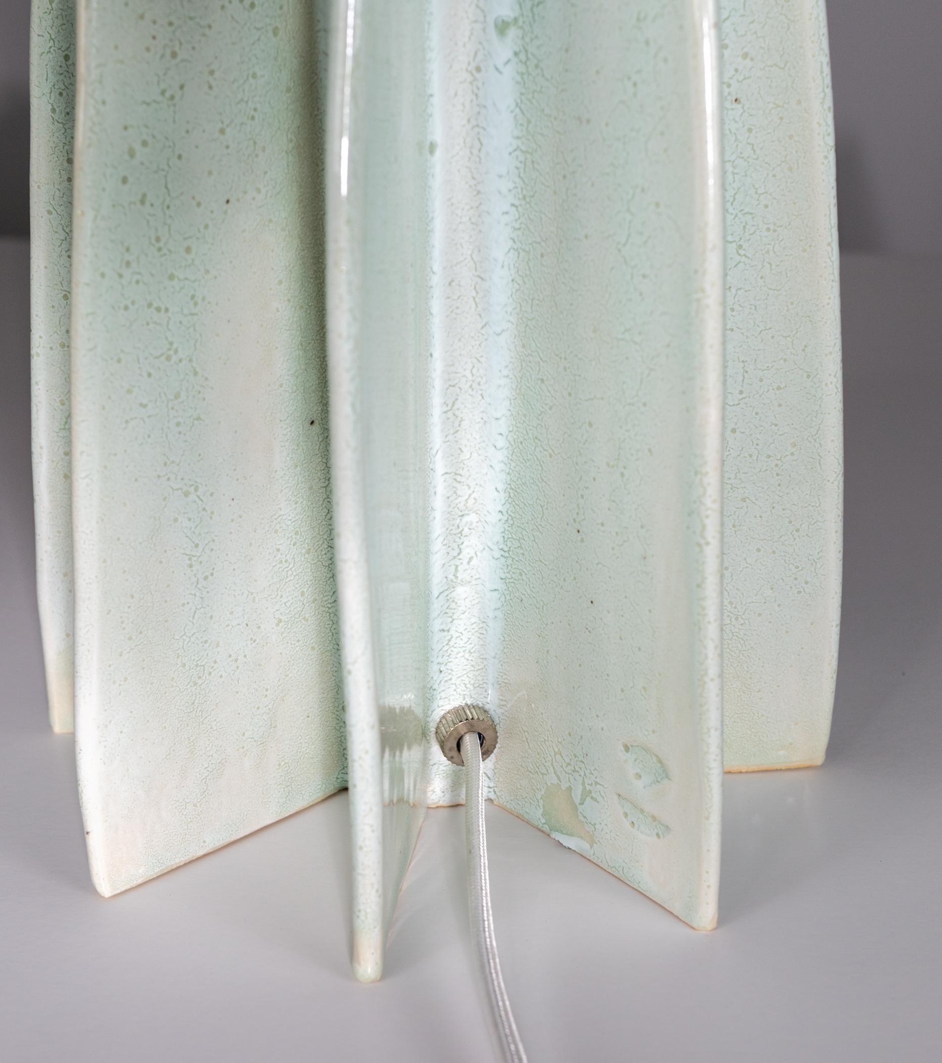 Flute Narrow Shade Ceramic Table Lamp, White Glaze Blue tones, by Kalin Asenov In New Condition For Sale In Savannah, GA