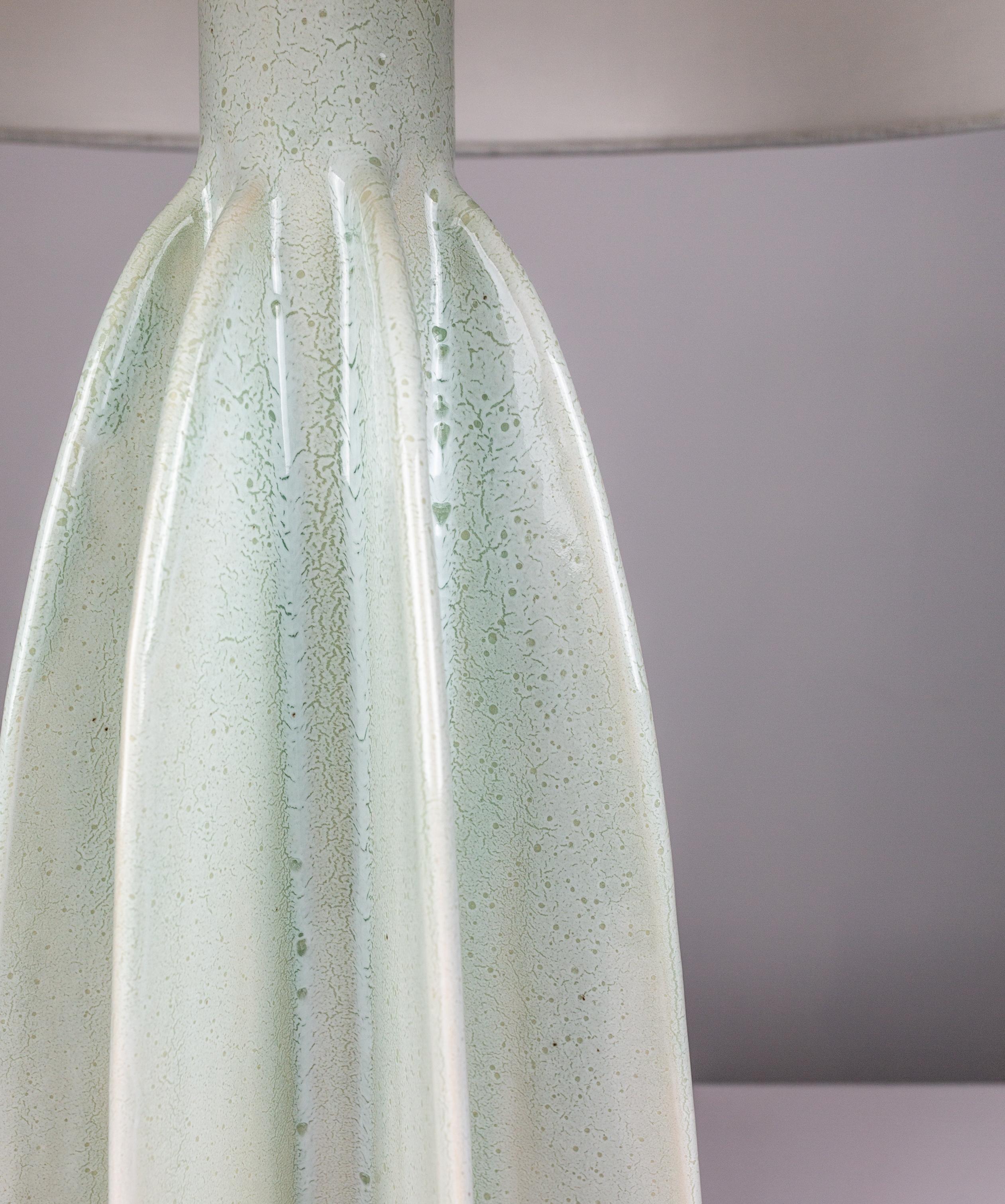 Flute Narrow Shade Ceramic Table Lamp, White Glaze Blue tones, by Kalin Asenov For Sale 1