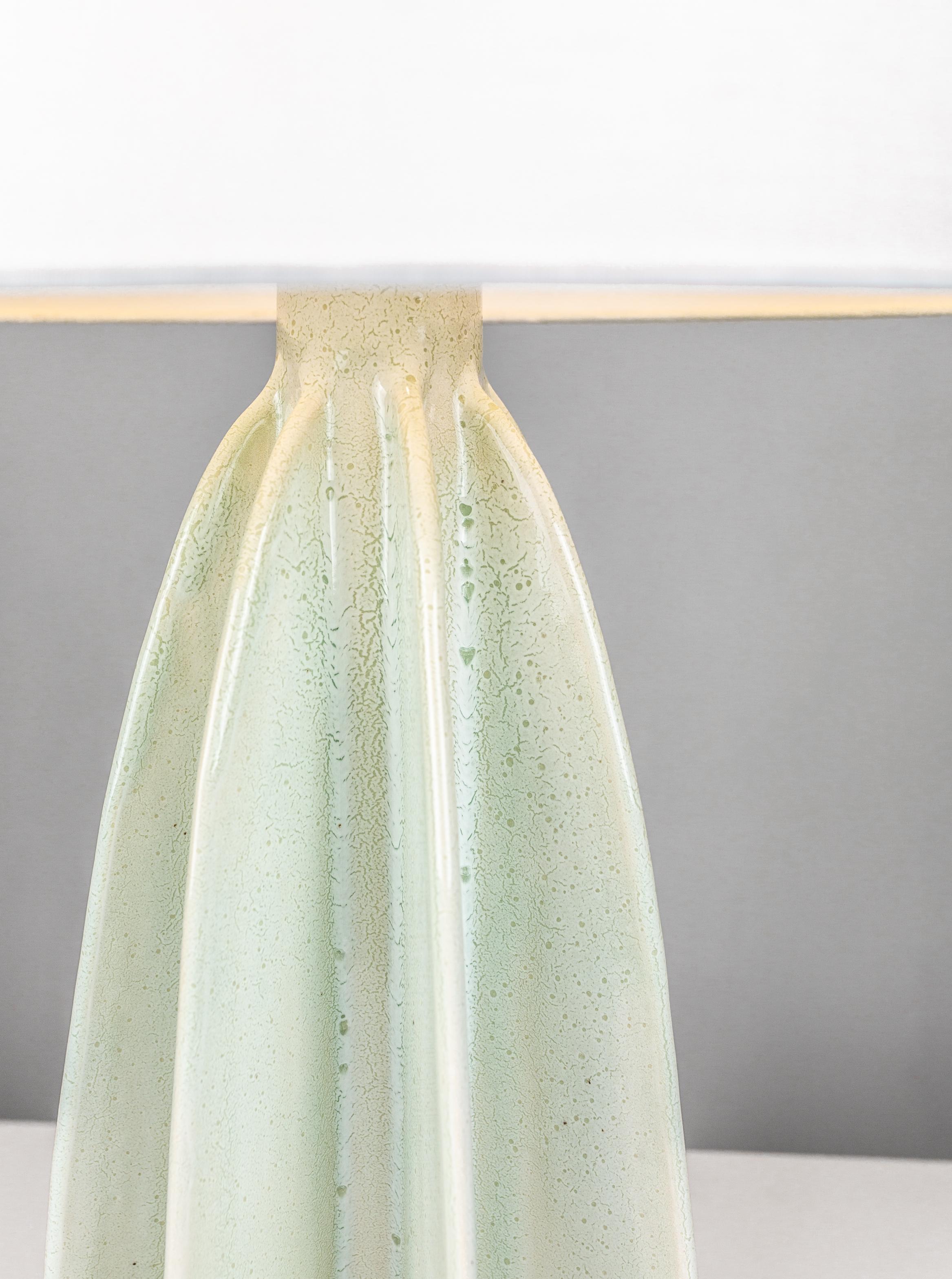 Flute Narrow Shade Ceramic Table Lamp, White Glaze Blue tones, by Kalin Asenov For Sale 2