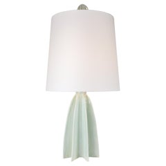 Flute Narrow Shade Ceramic Table Lamp, White Glaze Blue tones, by Kalin Asenov