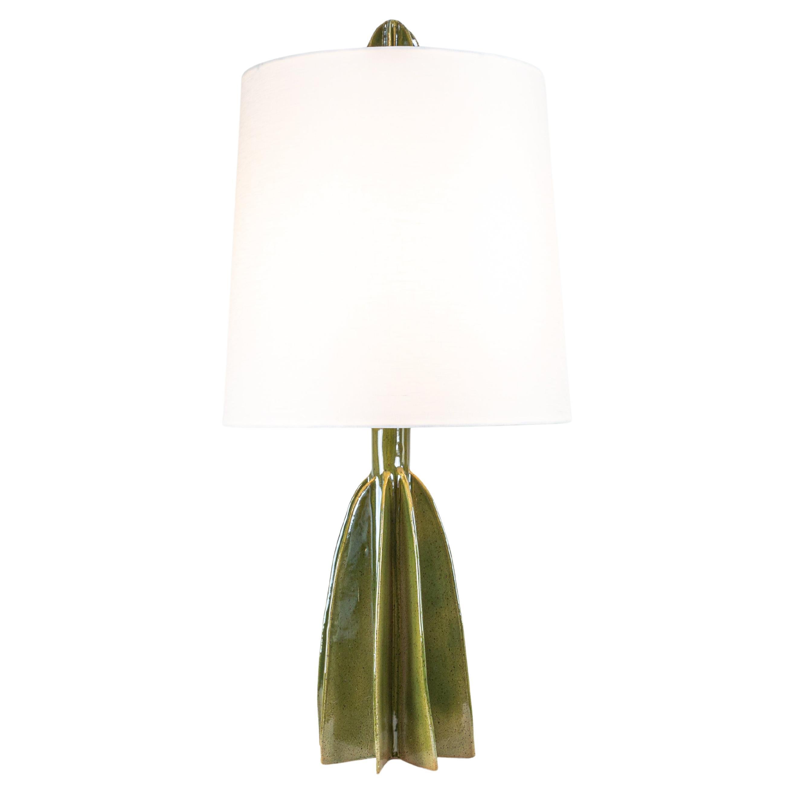 Flute Narrow Shade Table Lamp, Green Finish, hanbuilt ceramic by Kalin Asenov For Sale