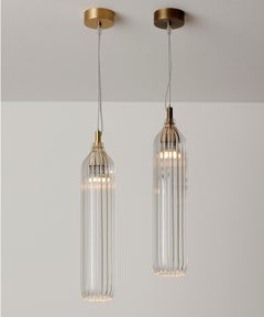 Flute Pendant in Brushed Brass with Clear Glass Diffuser by Tom Kirk