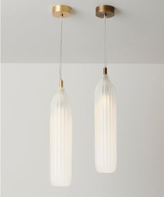 Flute Pendant in Brushed Brass with Frosted Glass Diffuser by Tom Kirk