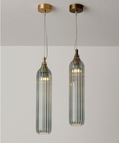 Flute Pendant in Brushed Brass with Smoke-Grey Glass Diffuser by Tom Kirk
