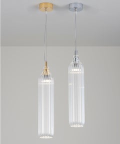 Flute Pendant in Polished Chrome with Clear Glass Diffuser by Tom Kirk