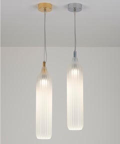 Flute Pendant in Polished Chrome with Frosted Glass Diffuser by Tom Kirk