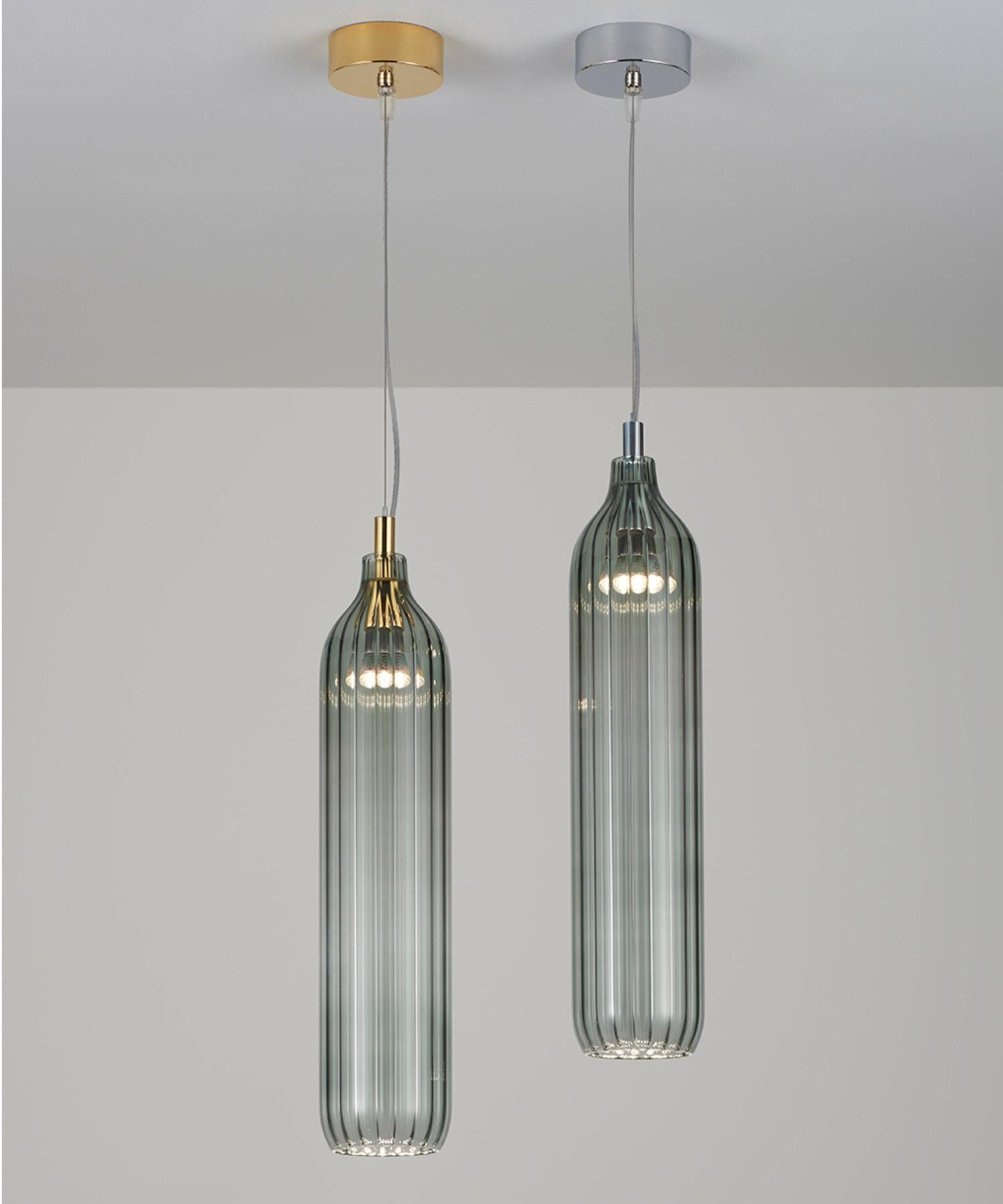 Ferronnerie Suspension Flute en chrome poli avec diffuseur en verre dépoli, répertorié UL en vente