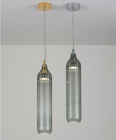 Flute Pendant in Polished Gold with Smoke-Grey Glass Diffuser by Tom Kirk
