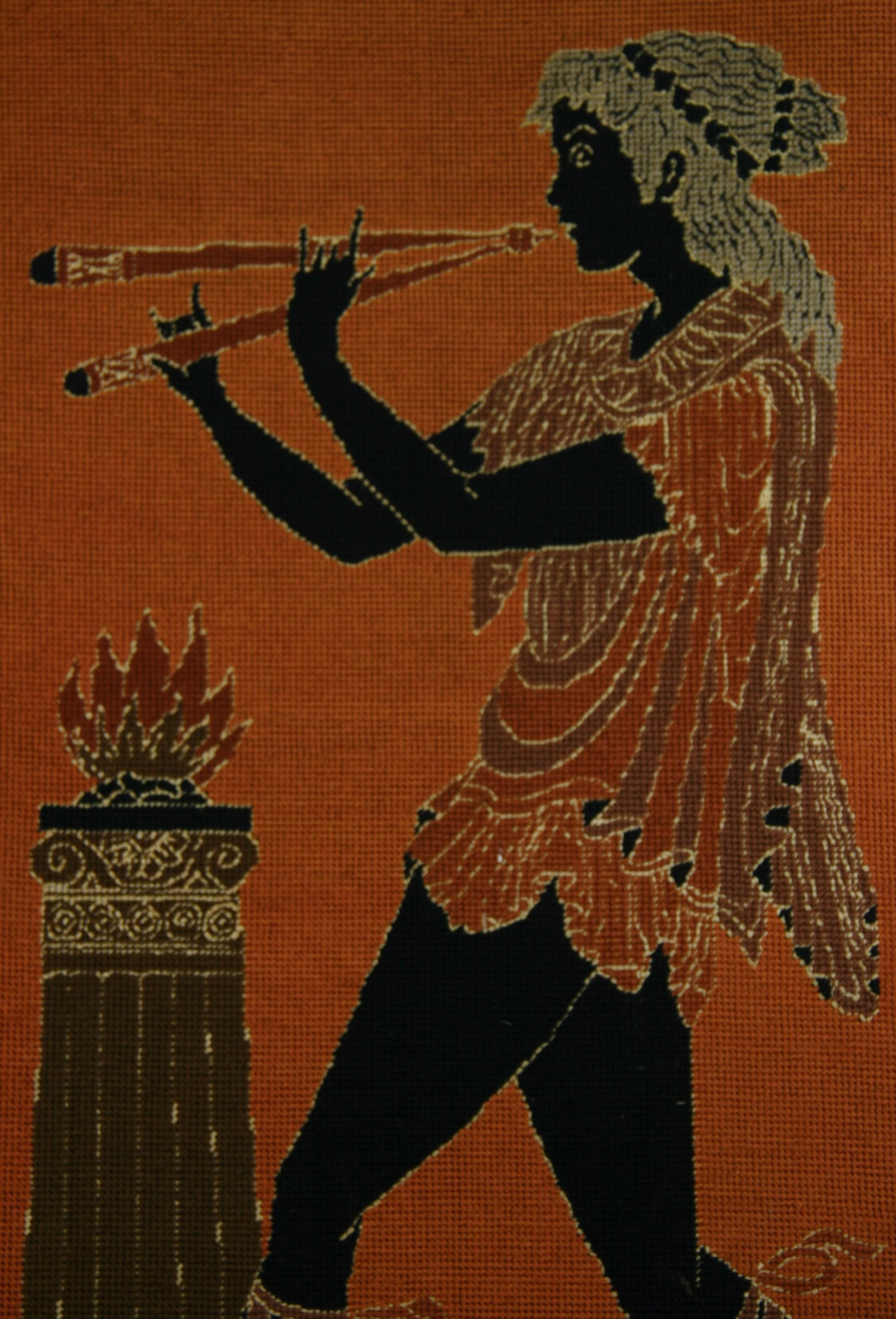 Flute Player Hand Woven Tapestry In Good Condition For Sale In Douglas Manor, NY