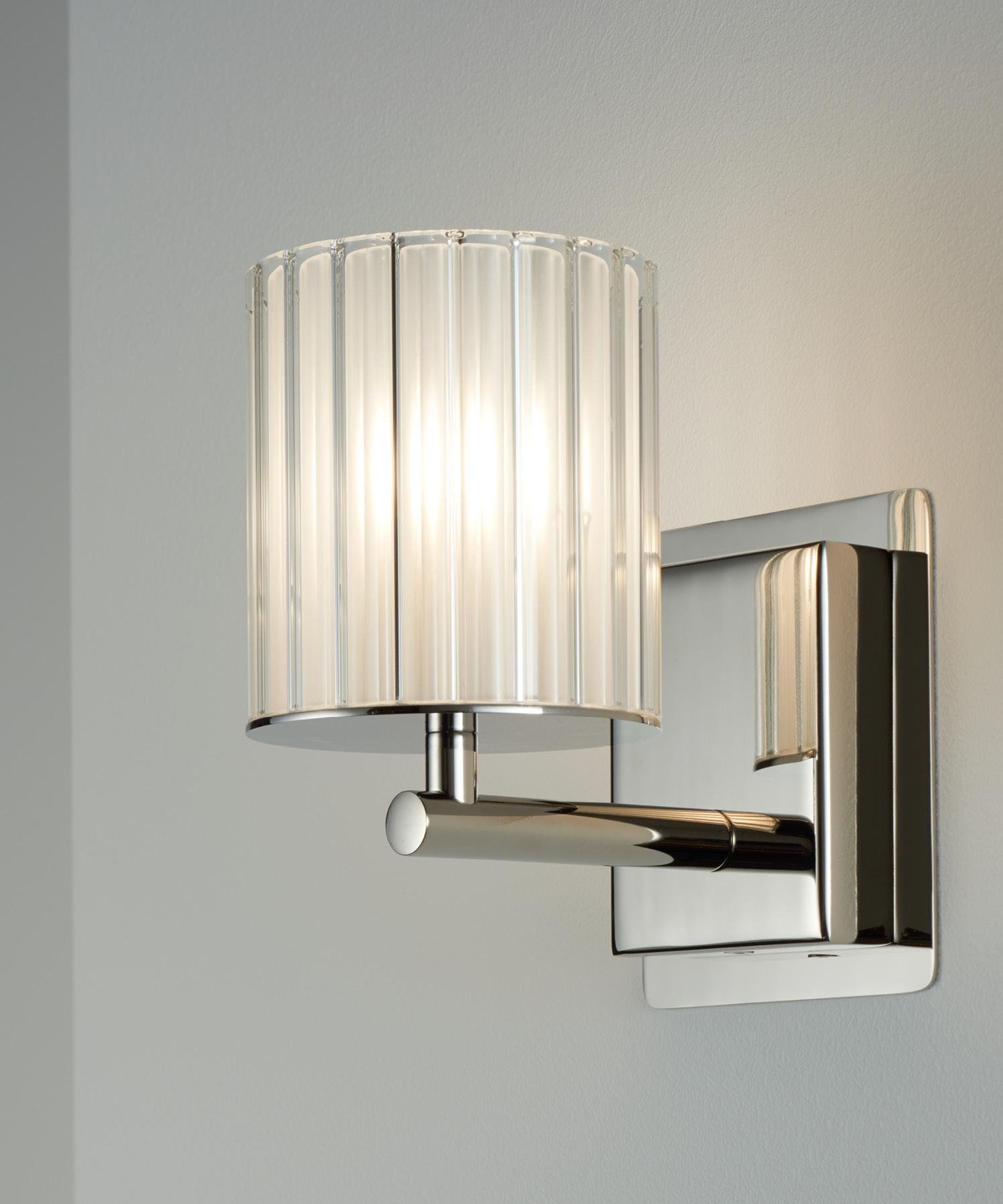 Polished Flute Wall Light in Brushed Nickel with Frosted Glass Diffuser, UL Listed