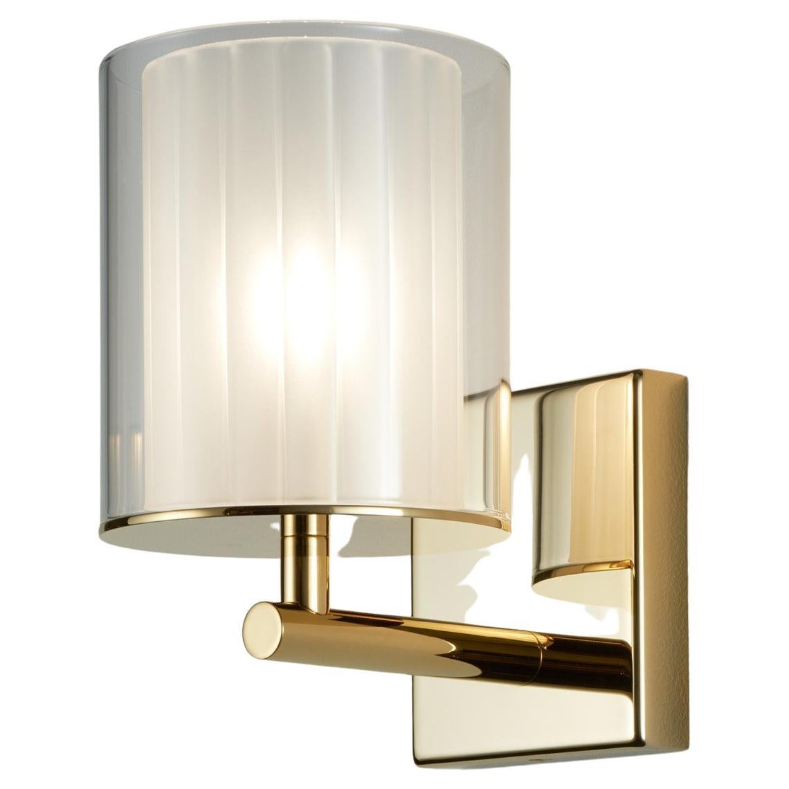 Flute Wall Light XL in Polished Gold with Frosted Glass Diffuser, UL Listed For Sale