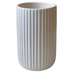 Fluted Architectural Ceramic Vase in White Glaze by L. Hjorth, 1940s
