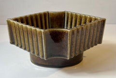 Fluted Architectural Ikebana Vase in Glazed Ceramic by Yamasan