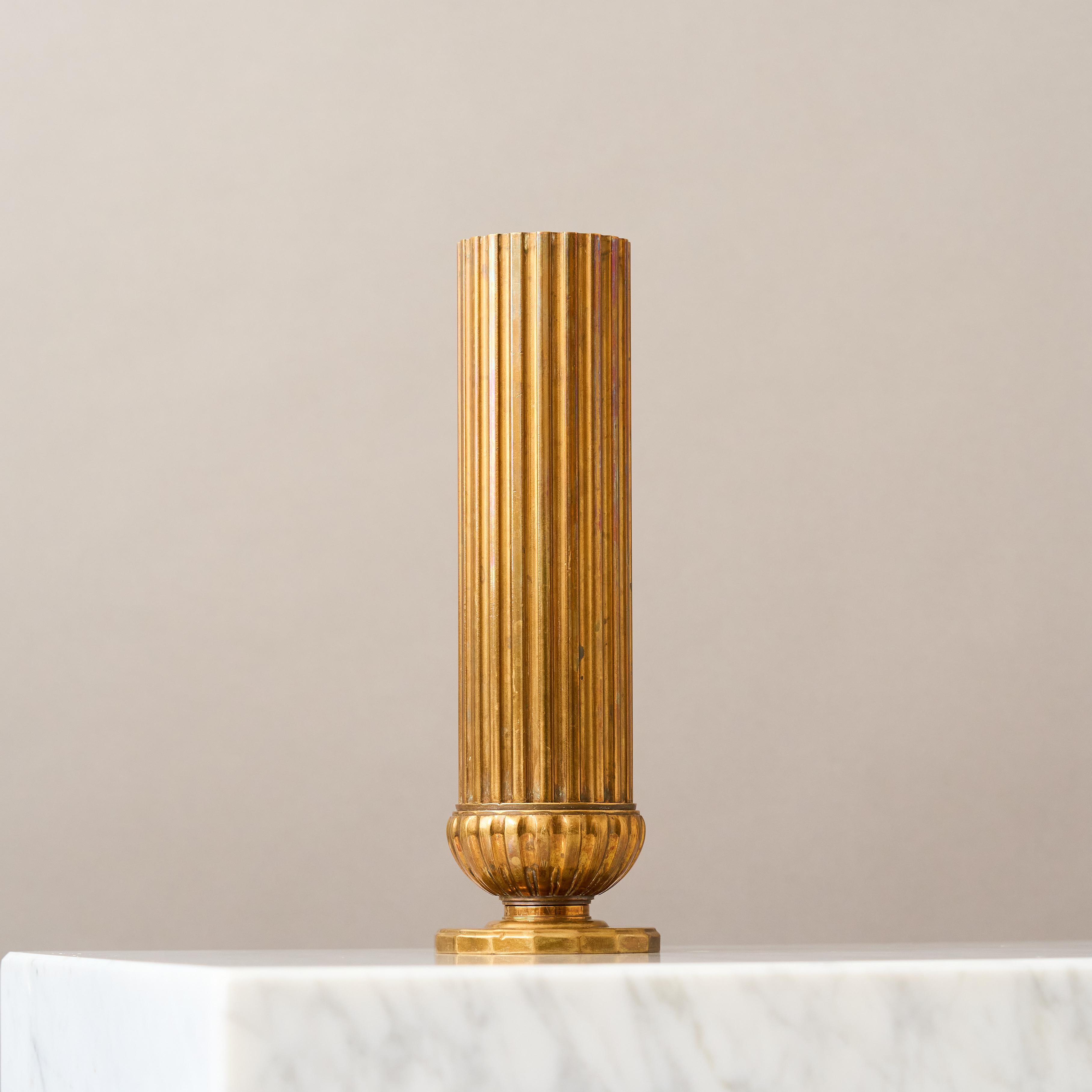 Swedish Fluted Art Deco Bronze Vase by SVM Handarbete, Sweden, 1930s. For Sale
