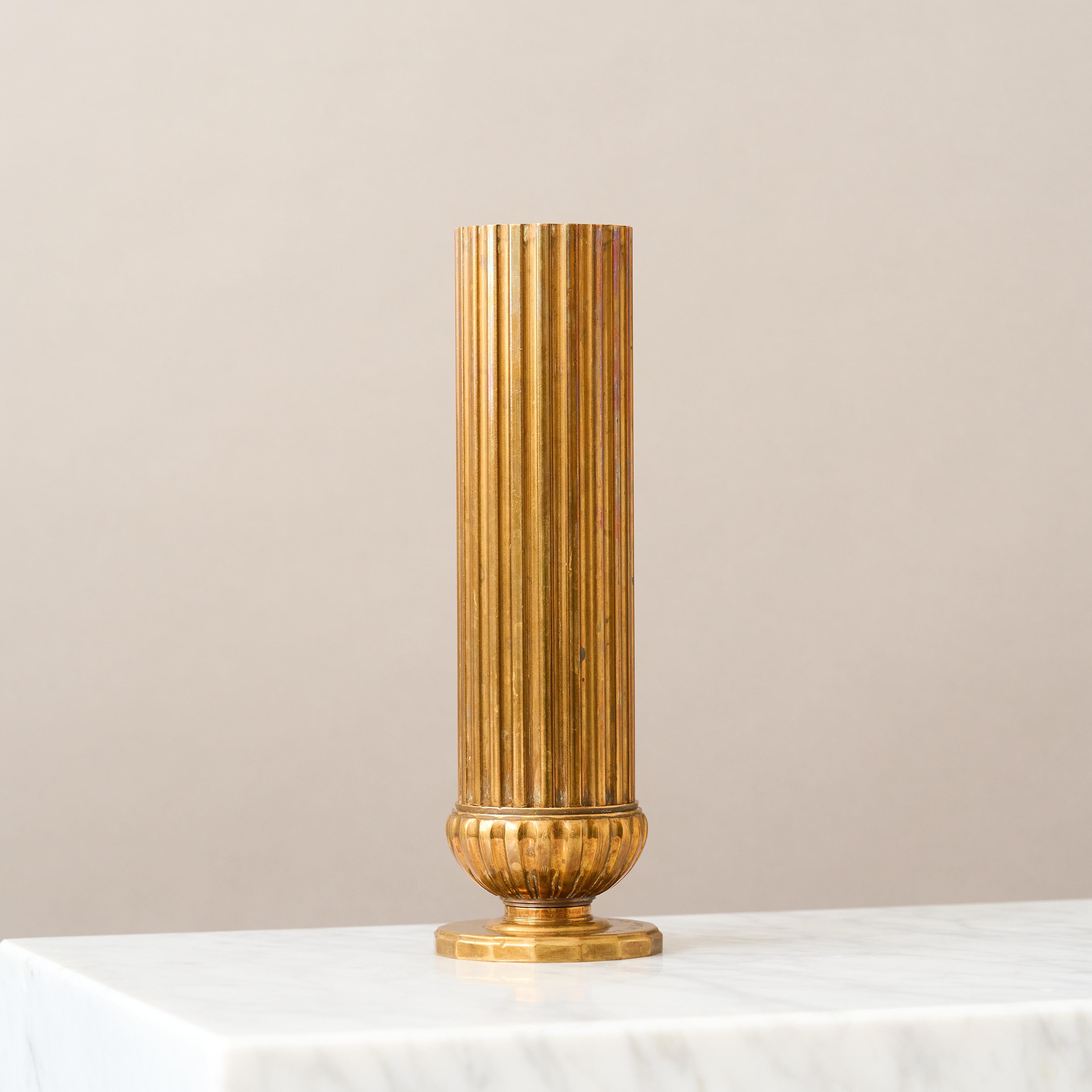Cast Fluted Art Deco Bronze Vase by SVM Handarbete, Sweden, 1930s. For Sale