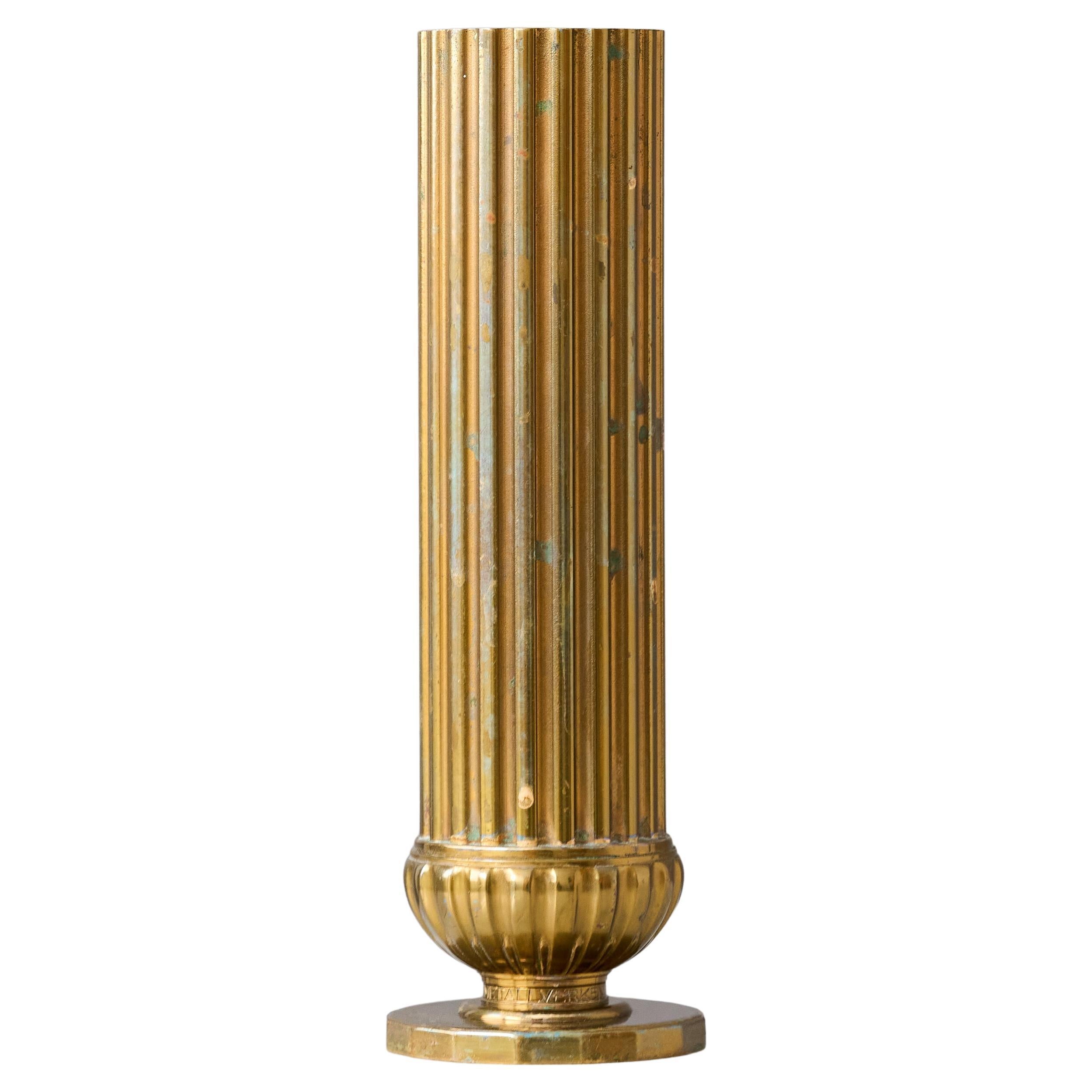 Fluted Art Deco Bronze Vase by SVM Handarbete, Sweden, 1930s.