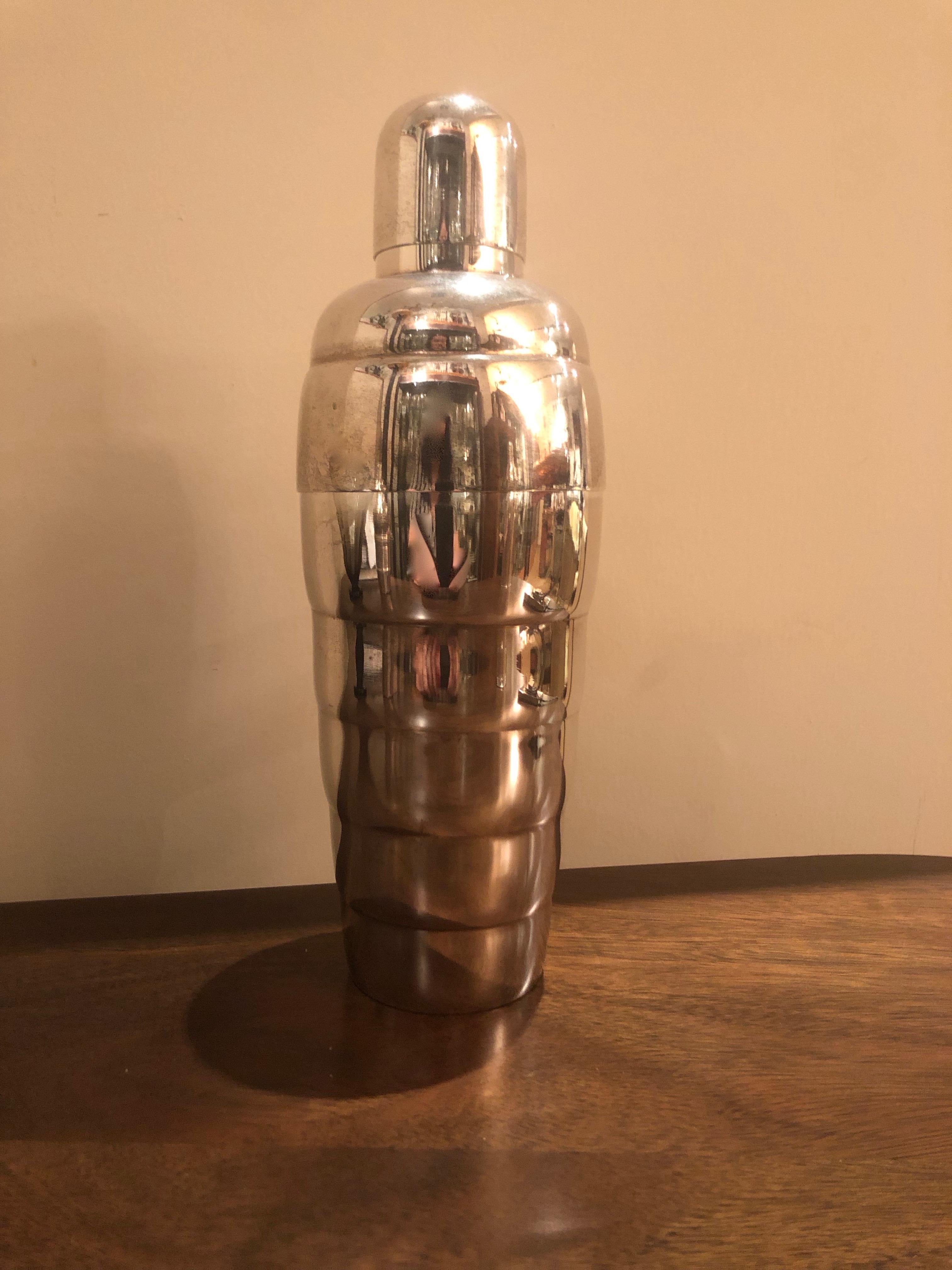Silver Plate Fluted Art Deco Cocktail Shaker