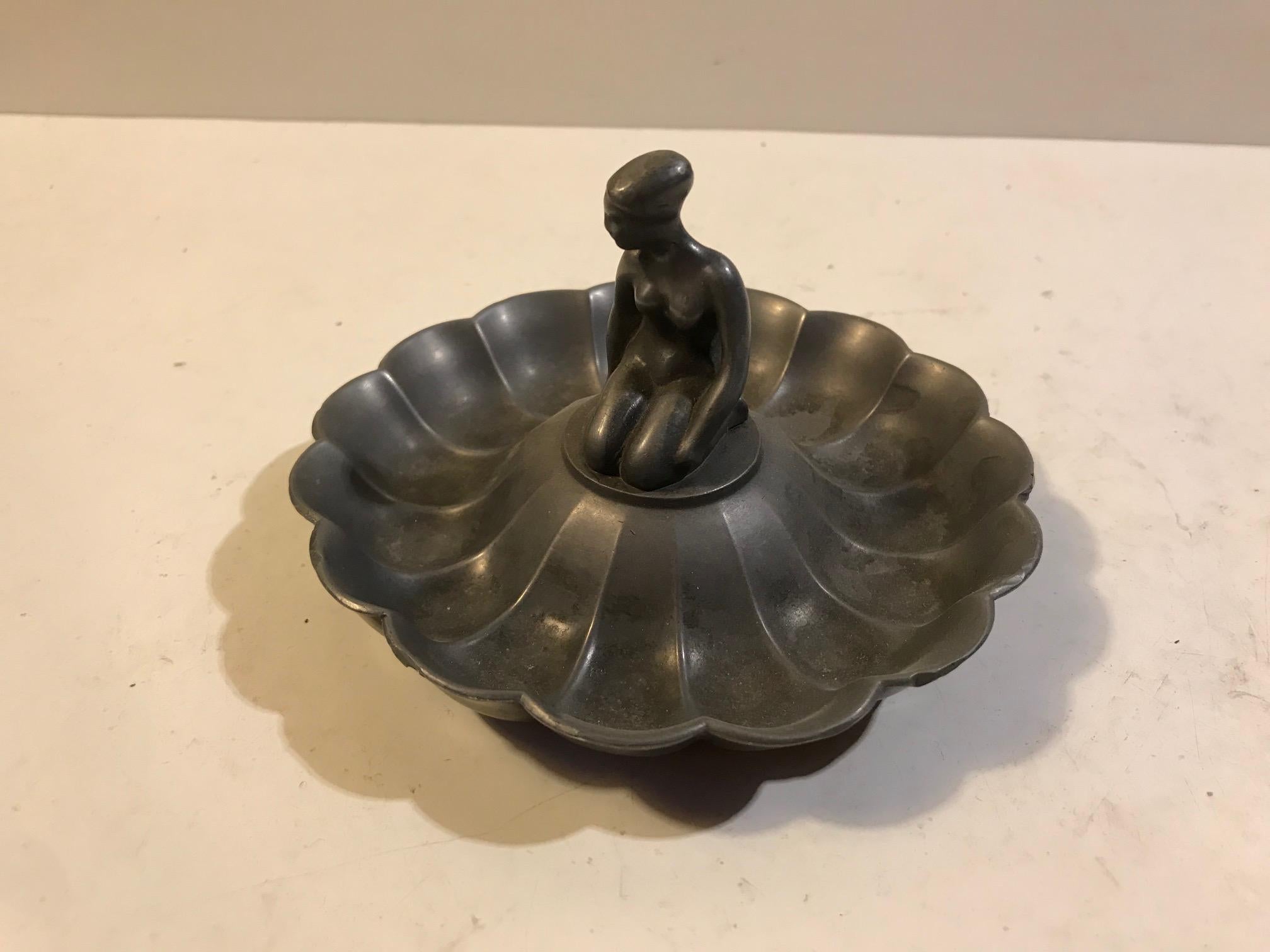 Danish Fluted Art Deco Dish in Pewter by Just Andersen, 1930s