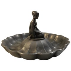 Vintage Fluted Art Deco Dish in Pewter by Just Andersen, 1930s