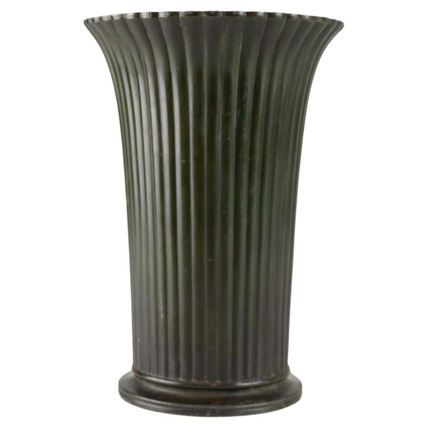 Fluted Art Deco Disko Metal Vase by Just Andersen, Denmark. 1940s.