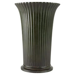 Fluted Art Deco Disko Metal Vase by Just Andersen, Denmark. 1940s.