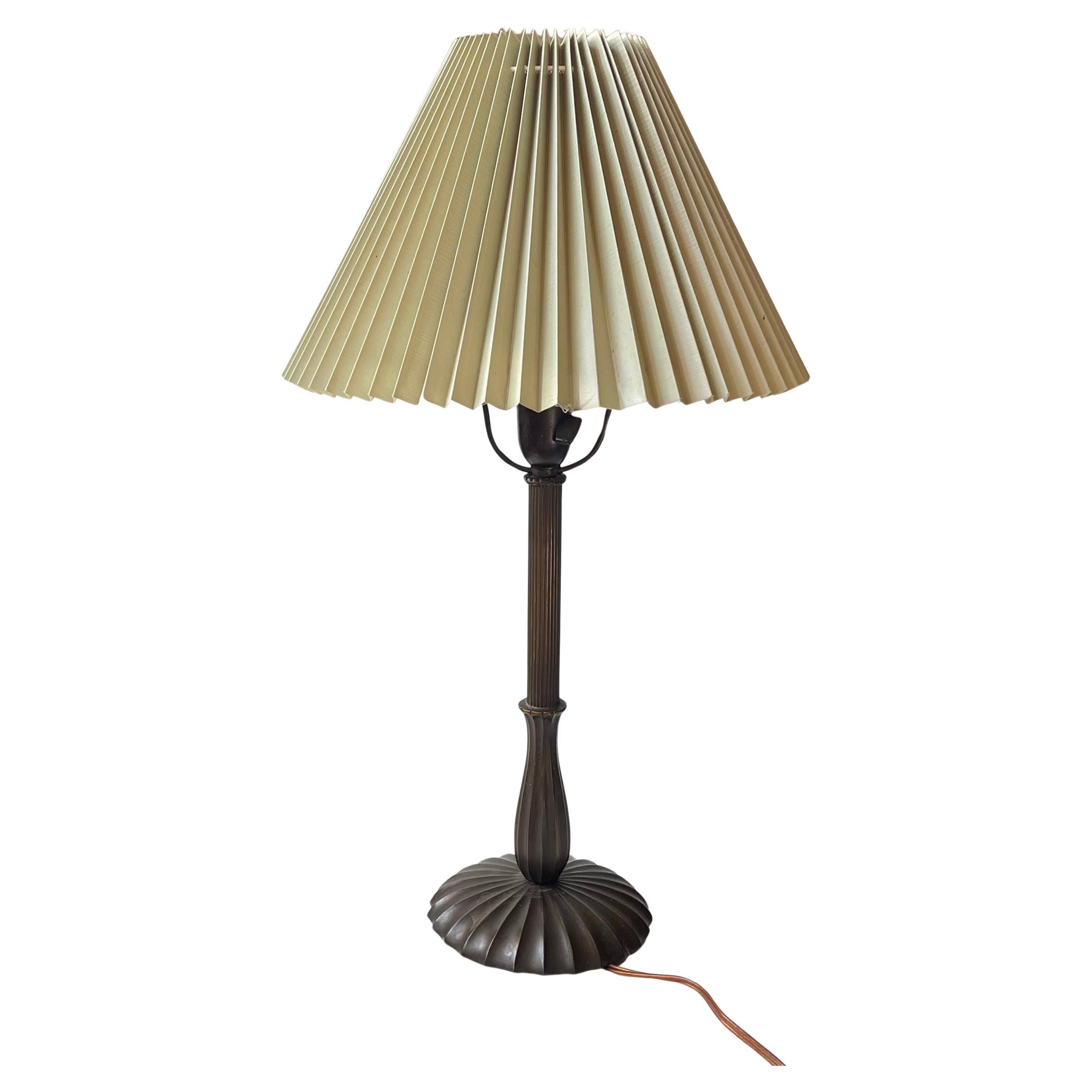 Fluted Art Deco Table Lamp in Bronze, Possibly by Just Andersen For Sale