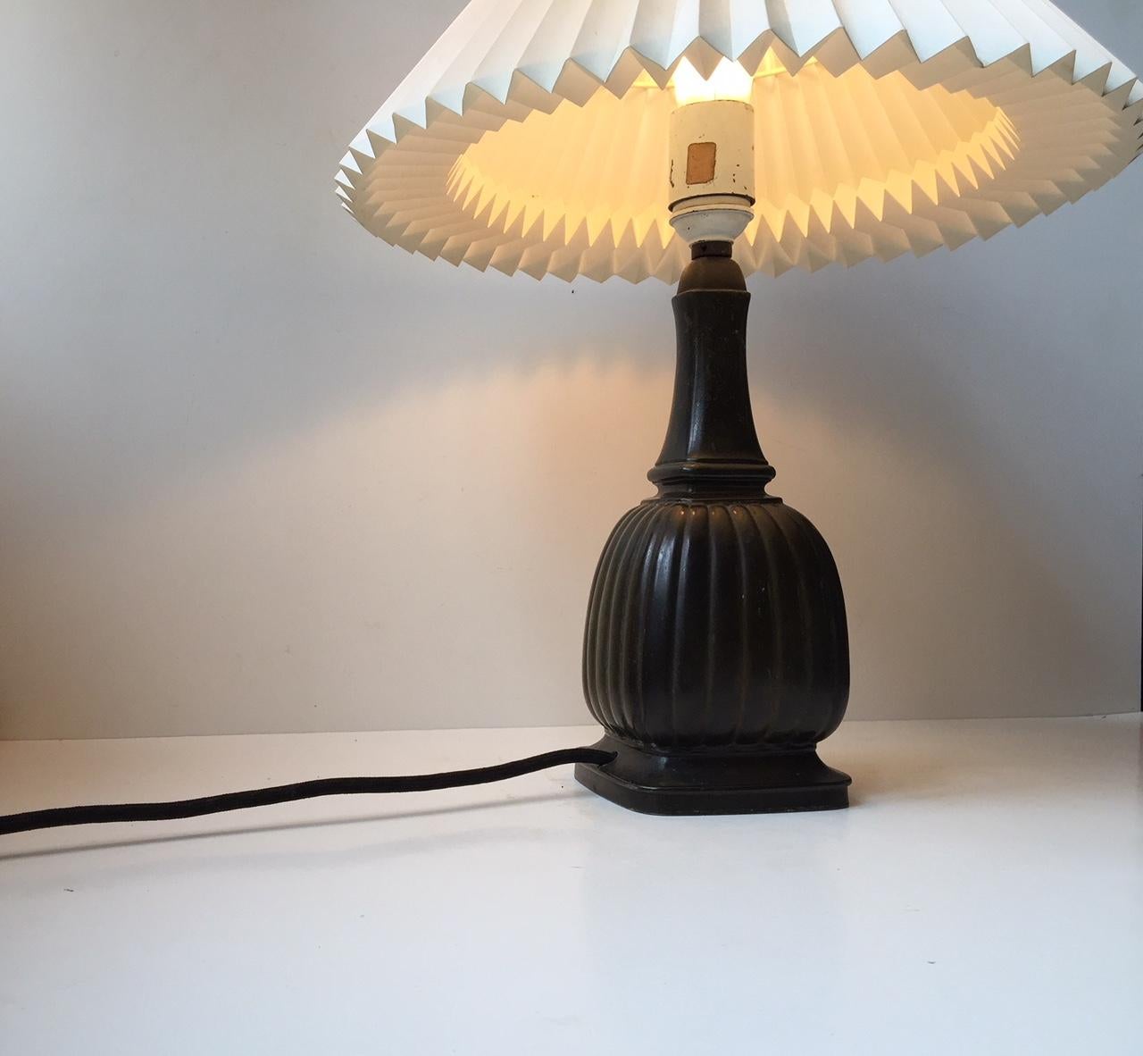 Danish Fluted Art Deco Table Lamp in Diskometal by Just Andersen, Denmark, 1930s