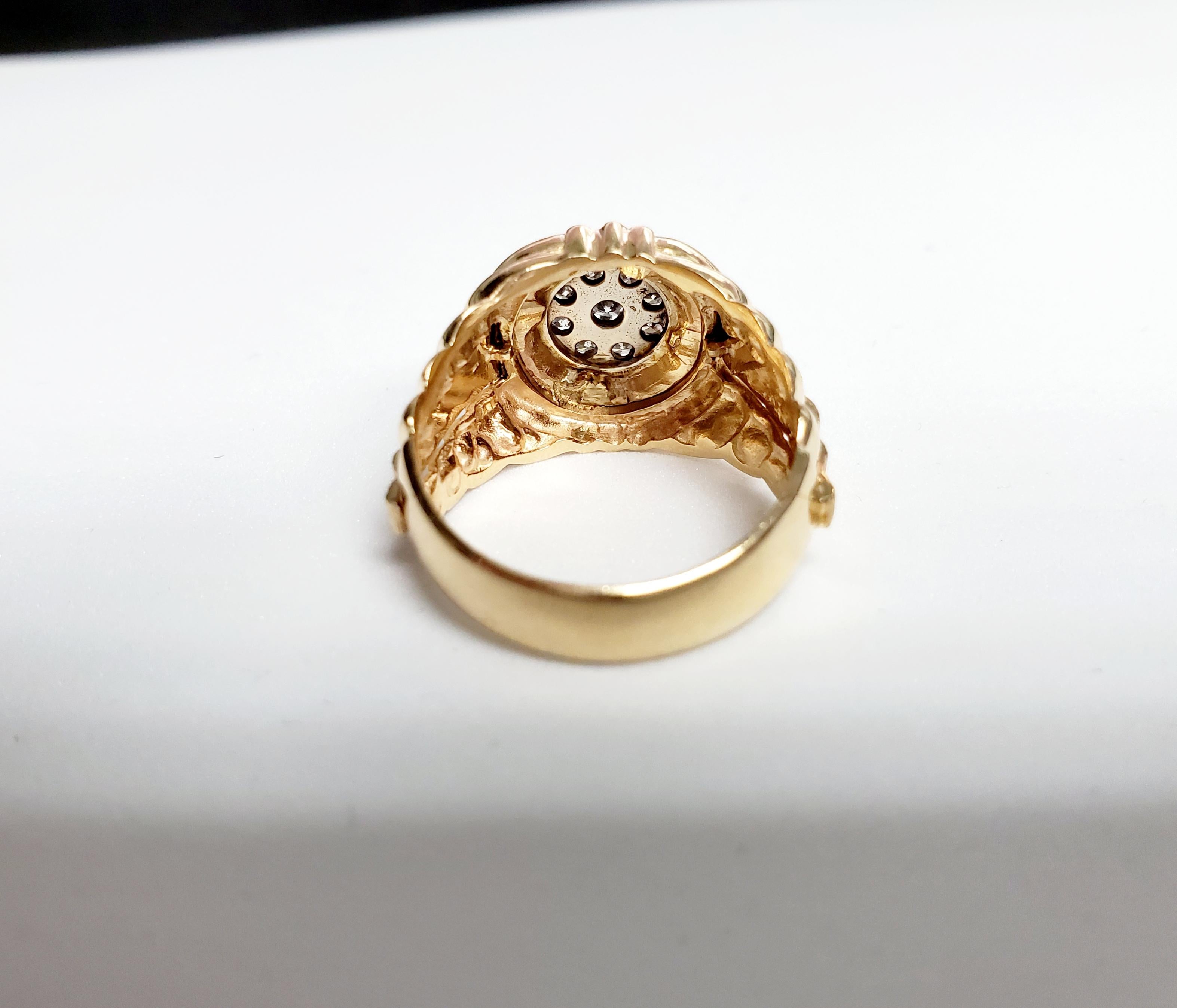 Diamant-Cluster-Ring mit geriffelter Lünette, Bark Center im Rolex-Stil im Presidential-Stil für Damen oder Herren im Angebot