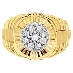 Fluted Bezel, Bark Center Rolex Style Presidential Style Diamond Cluster Ring