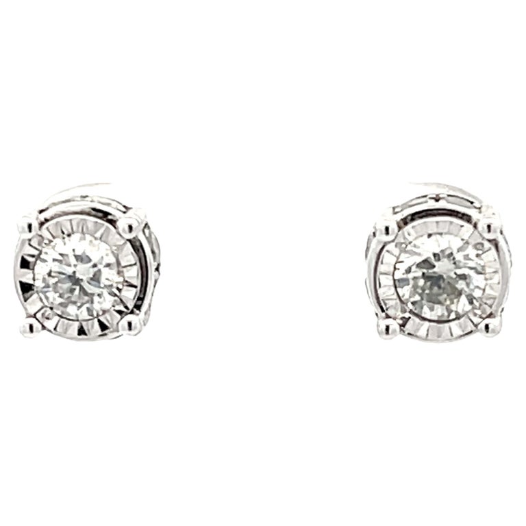 Fluted Bezel Diamond Stud Earrings in 14k White Gold For Sale at 1stDibs