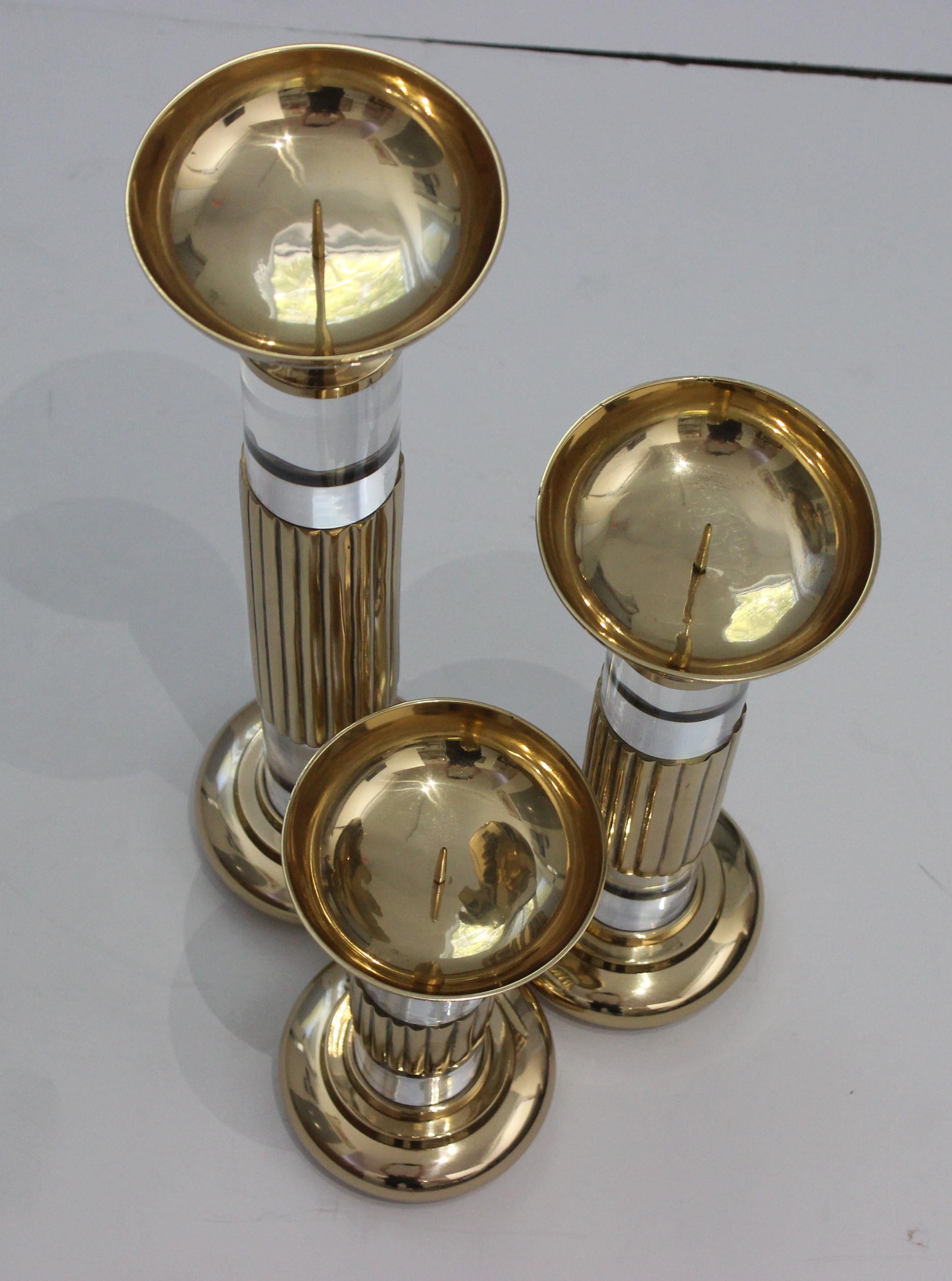 Fluted Brass and Lucite Candlesticks by Dolbi Cashier 3